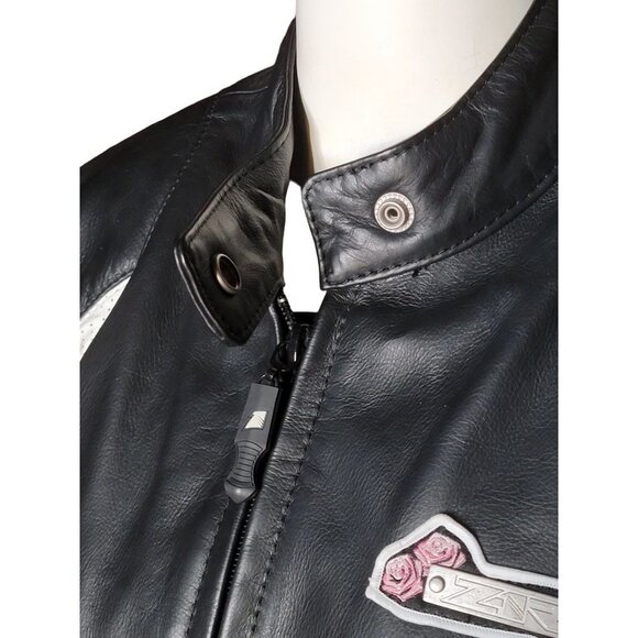 Z1R Nectar Womens LG Black White Leather Motorcycle Jacket Removable Pads Liner - Picture 9 of 14